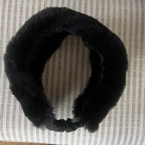 Anthropologie black faux fur head warmer headband NWT